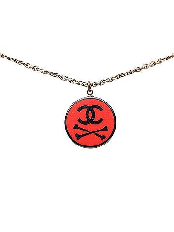 Chanel Chanel Coco Mark Bone Motif Chain Pendant Necklace, 03P Engraving, Black with Red Plating, Plastic, Women's. (view 2)