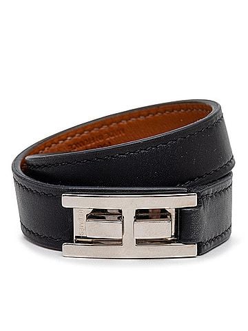 Hermès Hermes Drag Double Tour Bracelet, Size T1, X Stamp, 2016, Black, Silver Hardware, Leather, Women's. (view 1)