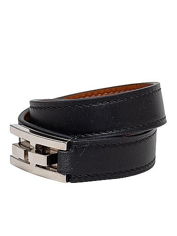 Hermès Hermes Drag Double Tour Bracelet, Size T1, X Stamp, 2016, Black, Silver Hardware, Leather, Women's. (view 2)