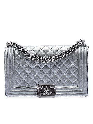 Chanel Old Medium Quilted Metallic Caviar Boy Flap (view 1)