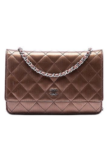 Chanel CC Quilted Striated Metallic Patent Wallet on Chain (view 1)