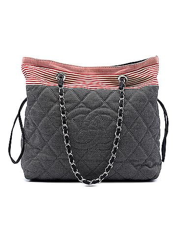 Chanel CC Quilted Denim Grosgrain Drawstring Tote (view 1)