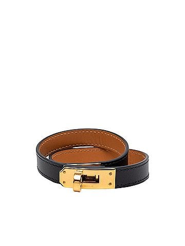 Hermès Hermes Mini Kelly Double Tour Bracelet, Size M, Black/Brown Swift Leather, Women's. (view 1)