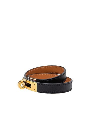 Hermès Hermes Mini Kelly Double Tour Bracelet, Size M, Black/Brown Swift Leather, Women's. (view 2)