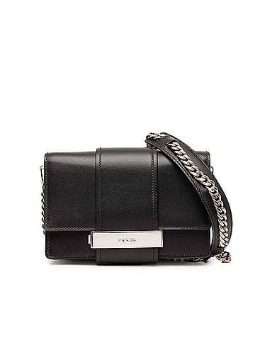 Prada Prada Metal Ribbon Crossbody Chain Shoulder Bag 1BH066 Black City Calf Leather Women's PRADA (view 1)