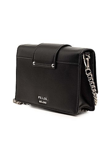 Prada Prada Metal Ribbon Crossbody Chain Shoulder Bag 1BH066 Black City Calf Leather Women's PRADA (view 2)