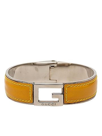 Gucci Gucci G-logo bangle, silver, yellow patent leather, metal, men's. (view 1)