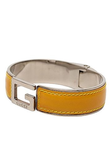 Gucci Gucci G-logo bangle, silver, yellow patent leather, metal, men's. (view 2)