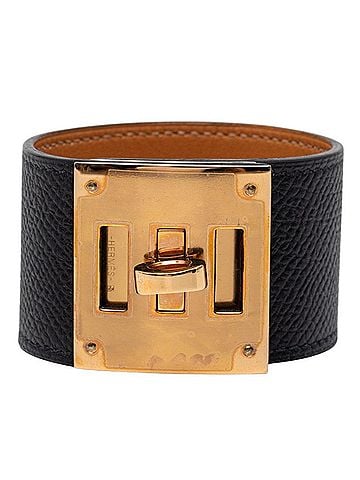 Hermès Hermes Kelly Dog Bracelet, Black Veau Epsom Leather, Plated, Women's. (view 1)