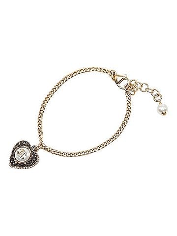 Chanel Chanel Coco Mark Heart Motif Bracelet, Gold and Black Plated, Faux Pearl Rhinestones, Women's CHANEL (view 1)