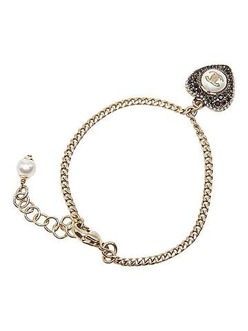 Chanel Chanel Coco Mark Heart Motif Bracelet, Gold and Black Plated, Faux Pearl Rhinestones, Women's CHANEL (view 2)