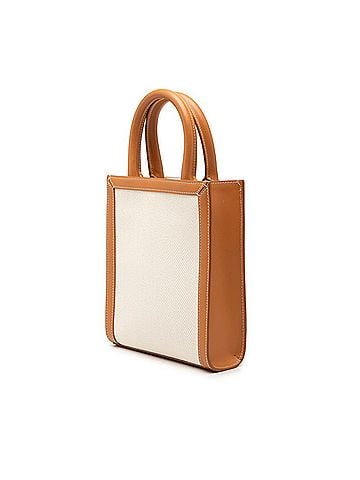Céline Celine Vertical Cabas Handbag Shoulder Bag 2-Way White Brown Canvas Leather Women's CELINE (view 2)