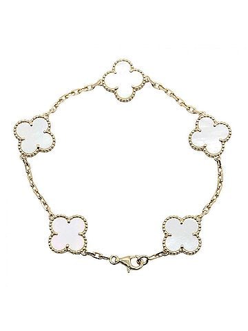 Van Cleef & Arpels Van Cleef & Arpels Vintage Alhambra 5P Mother-of-Pearl Bracelet, 18K (Yellow Gold), Mother-of-Pearl, Women's, Gold/White Tones (view 2)