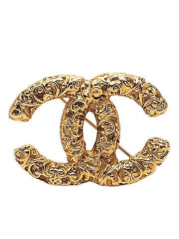 Chanel Chanel Coco Mark Lava Motif Brooch, Gold Plated, Women's CHANEL (view 1)