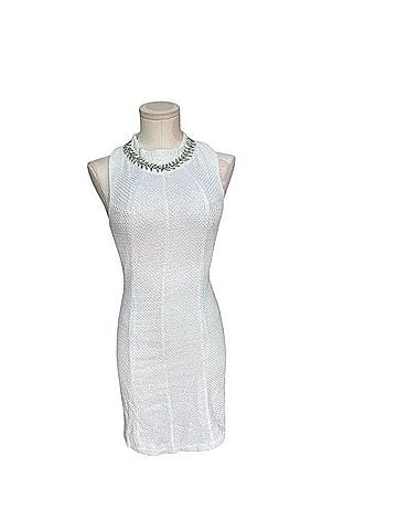 Esley Textured Cotton Mini Dress with Jewel Collar Cocktail Dress (view 1)