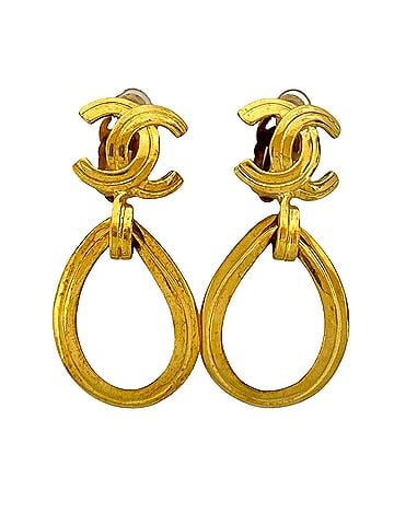 Chanel CC Gold Plated Loop Drop Clip On Earrings (view 1)