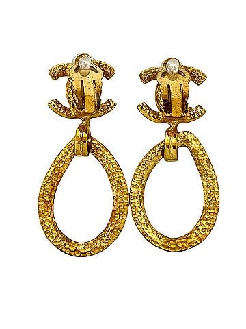 Chanel CC Gold Plated Loop Drop Clip On Earrings (view 2)