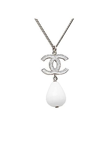 Chanel Chanel Coco Mark Teardrop Chain Pendant Necklace, B10A stamp, A43326, Silver, White Metal, Plastic, Glitter, Women's, CHANEL (view 2)
