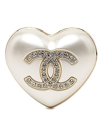 Chanel Chanel Coco Mark Heart Motif Brooch, A21B Engraving, AB7006, Gold and White Plated Rhinestones, Faux Pearl, Women's, CHANEL (view 1)
