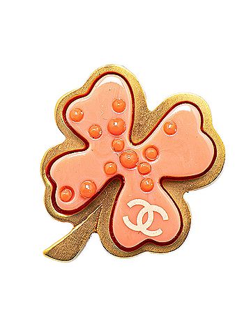 Chanel Gold Plated Resin Four Leaf Clover Brooch (view 1)