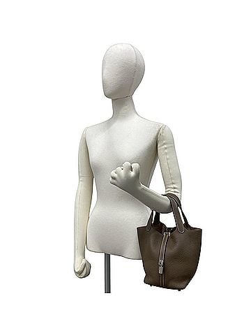 Hermès HERMES Picotin Lock Taurillon Clemence Leather Mini Handbag, Etoupe, 09019 (view 2)