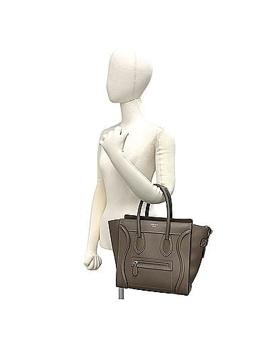 Céline CELINE Luggage Micro Shopper Leather Handbag Mini Tote Bag Boston Greige 60367 (view 2)