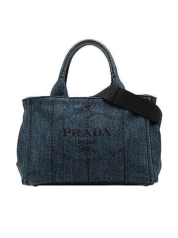 Prada Prada Canapa Triangle Logo Plate Tote Bag Shoulder 2-Way Blue Denim Women's PRADA (view 1)