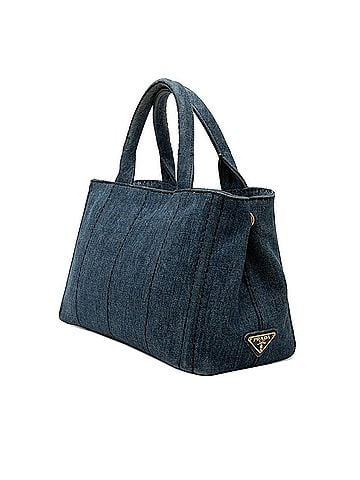 Prada Prada Canapa Triangle Logo Plate Tote Bag Shoulder 2-Way Blue Denim Women's PRADA (view 2)
