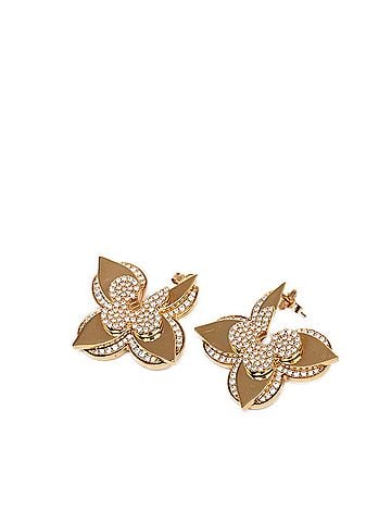 Louis Vuitton Louis Vuitton Monogram Flower LV Medallion Earrings M01995 Gold Plated Rhinestone Women's LOUIS VUITTON (view 1)