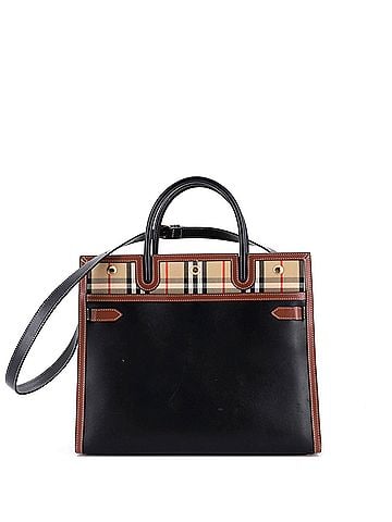 Burberry Title Two Handle Tote Leather with Vintage Check Canvas Medium (view 1)
