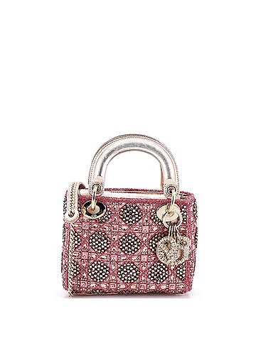 Christian Dior Lady Dior Chain Bag Cannage Beaded Satin with Metallic Leather Mini (view 1)