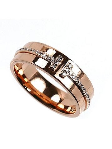 Tiffany & Co. TIFFANY&Co. Tiffany 18KPG Pink Gold T Two Narrow Wide Ring with Diamonds, 6.7g, Women's (view 1)