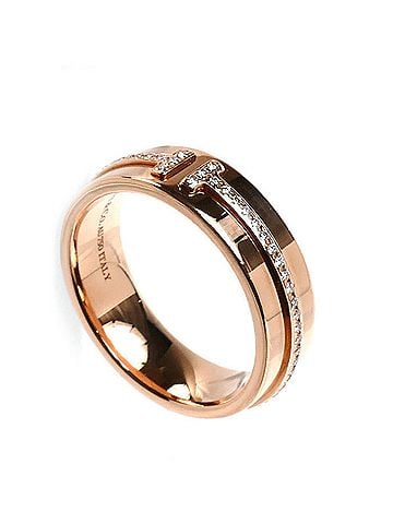 Tiffany & Co. TIFFANY&Co. Tiffany 18KPG Pink Gold T Two Narrow Wide Ring with Diamonds, 6.7g, Women's (view 2)