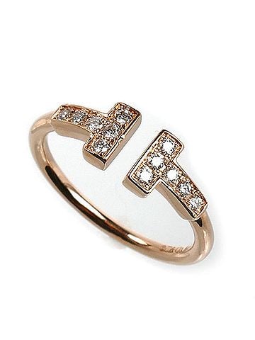 Tiffany & Co. TIFFANY&Co. Tiffany & Co. 18KPG Pink Gold T Wire Ring (60147322) with Diamonds, 2.6g, Women's (view 1)