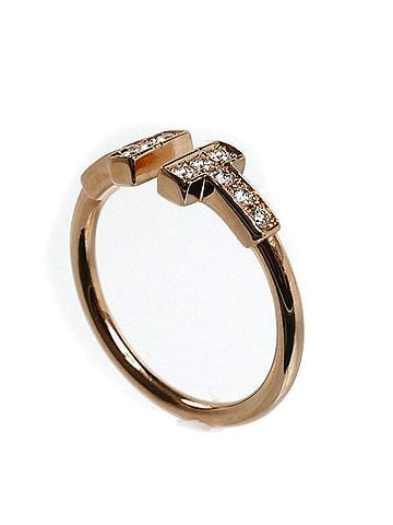 Tiffany & Co. TIFFANY&Co. Tiffany & Co. 18KPG Pink Gold T Wire Ring (60147322) with Diamonds, 2.6g, Women's (view 2)