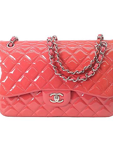 Chanel CHANEL A58600 Patent Leather Red x Pink Bicolor Silver Hardware Double Flap Large Matelassé 30 Shoulder Bag Women's (view 1)