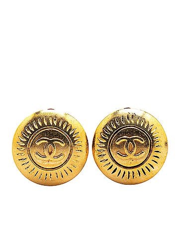 Chanel Gold Plated CC Round Clip on Earrings (view 1)