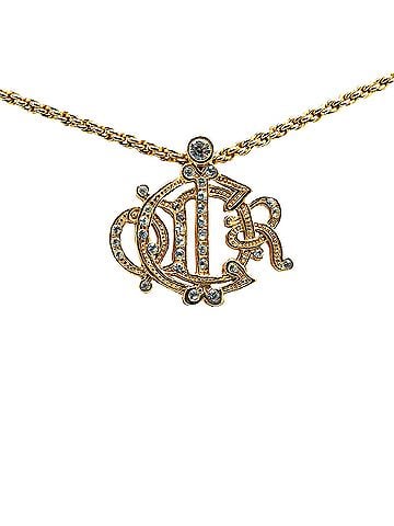Dior Gold Plated Logo Crystal Pendant Necklace (view 1)