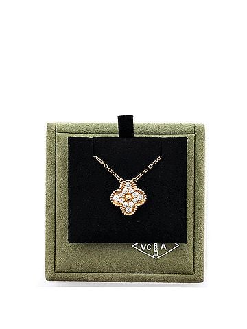 Van Cleef & Arpels Vintage Alhambra Pendant Necklace 18K Yellow Gold and Diamonds (view 2)