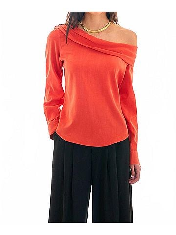Finley Dani One Shoulder Washed Cupro Top in Flame (view 2)