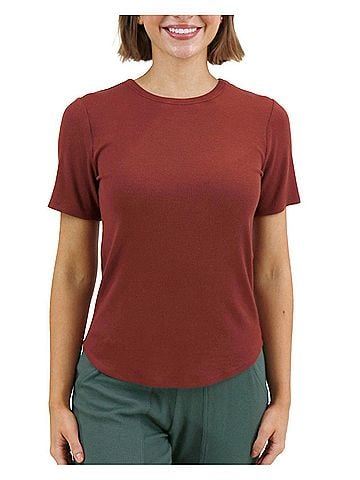 Grace & Lace Essential Ribbed Short Sleeve Tee in Rust (view 2)