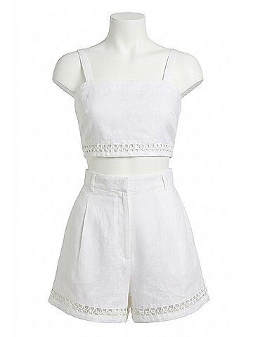 Allison Elodie Linen Crop Top in White (view 1)