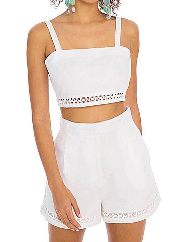 Allison Elodie Linen Crop Top in White (view 2)