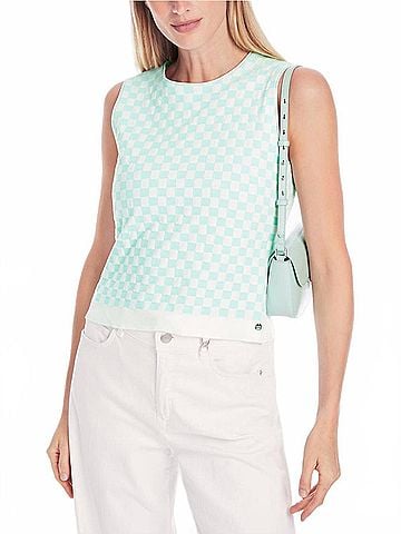 Marc Cain Knitted Germany Sleeveless Check Top in Multi (view 2)