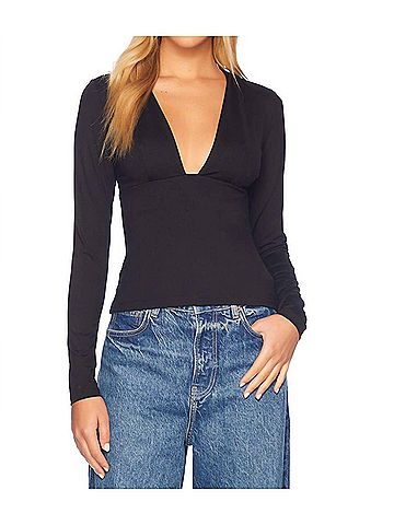Susana Monaco Long Sleeve Open Front Top in Black (view 2)