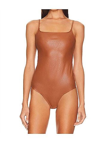 Commando Faux Leather Cami Bodysuit in Cocoa (view 2)
