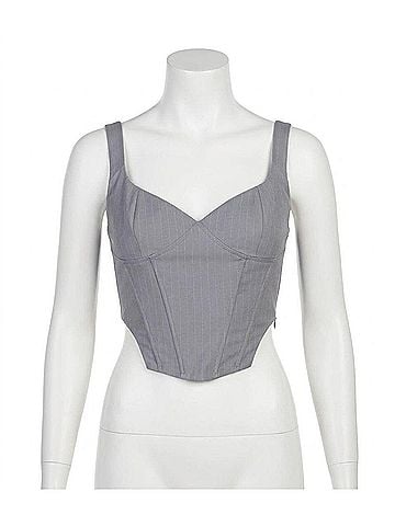 Nia Noa Pin Stripe Corset Top in Gray (view 1)