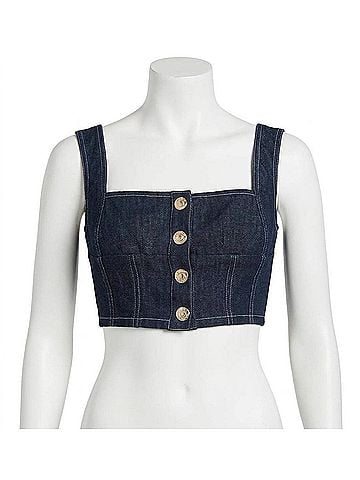 En Saison Landes Denim Bustier Crop Top in Dark Denim (view 1)