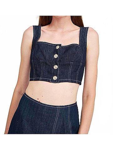 En Saison Landes Denim Bustier Crop Top in Dark Denim (view 2)