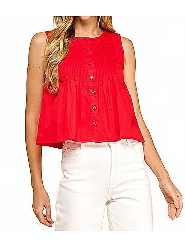 TCEC Davis Pleated Tank Top in True Red (view 2)
